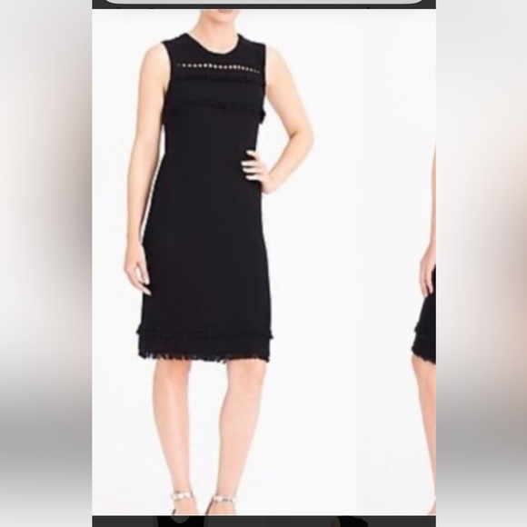 J. Crew Black Sheath Crochet Sweater Fringed Dress - Picture 1 of 9